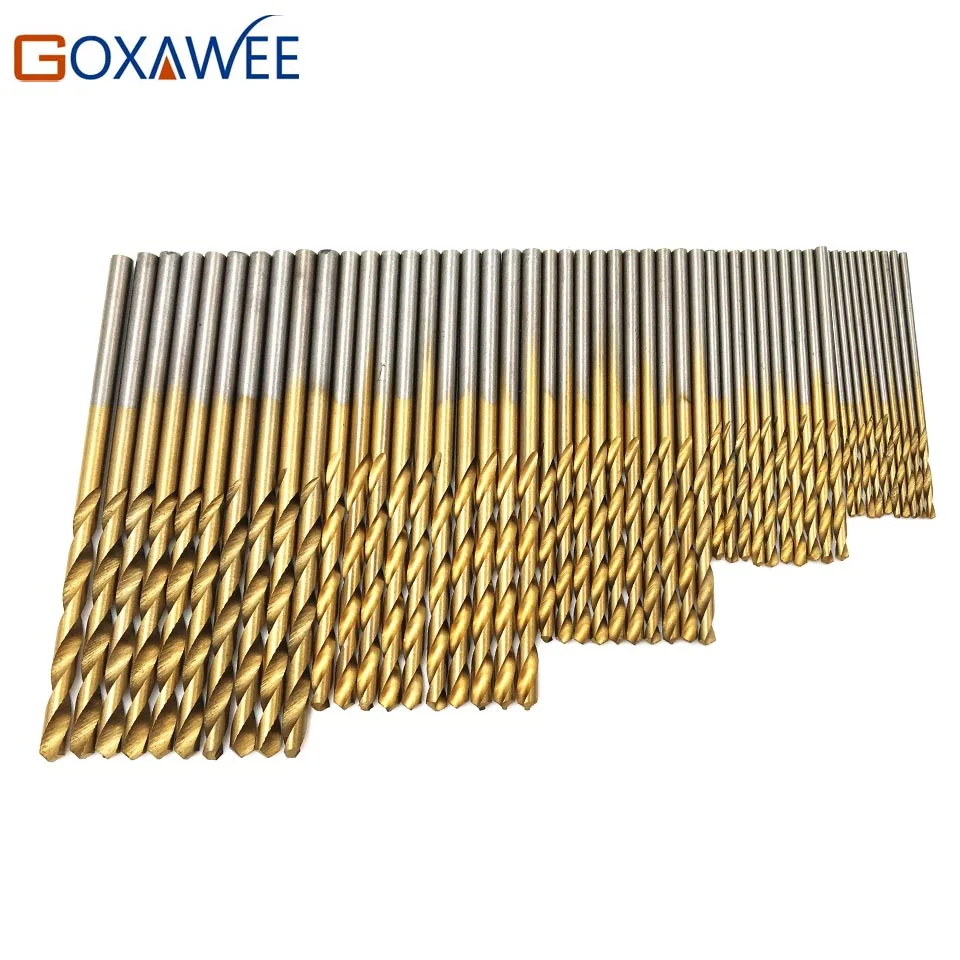 

GOXAWEE 50Pcs Mini HSS Twist Drill Bit Set HSS High Steel Titanium Coated Drill Woodworking Wood Tool 1/1.5/2/2.5/3mm For Metal