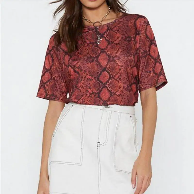 

Women Summer Tshirt 2019 Snake Print Batwing Short Sleeve T-shirt O-neck Casual Loose Tops Tees Tunic Harajuku Streetwear Female