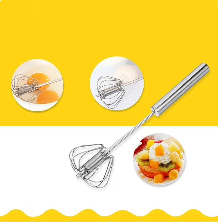 1PC Metal Egg Beater Metal Hand Pressure Rotary Semi Automatic Whisk