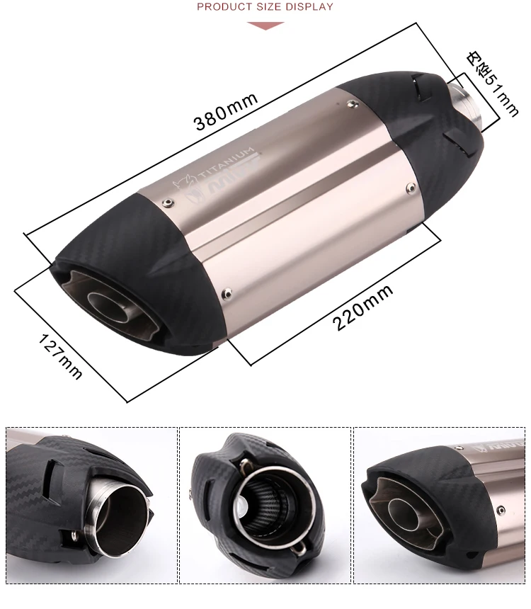 

36-51mm Universal Motorcycle Exhaust Muffler Pipe 370mm Dirt Pit Bike Scooter For Mivv Yoshimura Honda R1 R3 FZ6 Nmax MT07