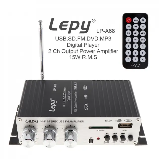 Best Price LEPY LP-A68 15W x 2 2CH HI-FI Digital Audio Player Power Car Amplifier FM Radio Stereo Player Support SD USB MP3 DVD Input