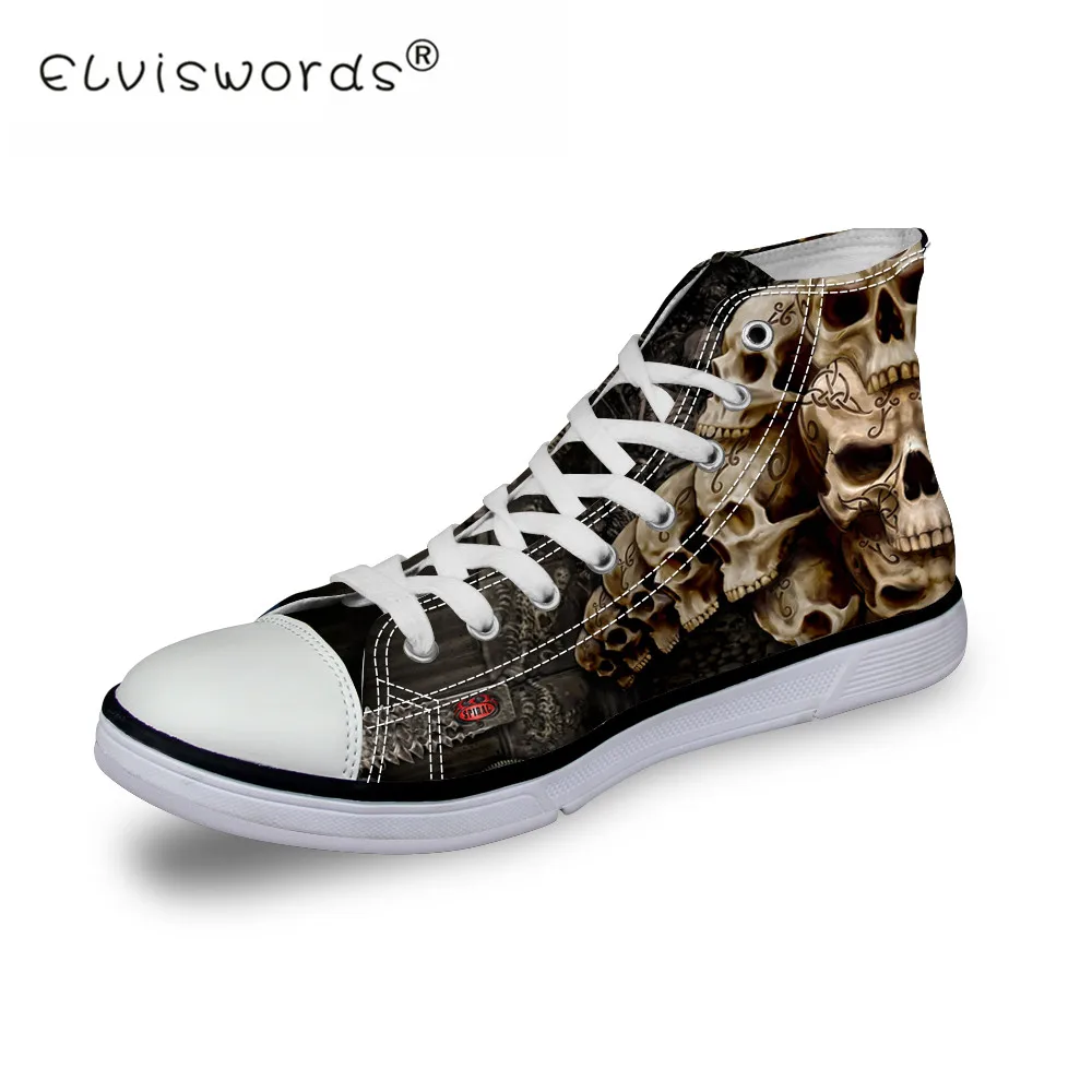 

ELVISWORDS Men's Vulcanize Shoes Cool Skull Punk Printing Men Spring Autumn Top Fashion Sneakers Lace-up High Style Man Shoes