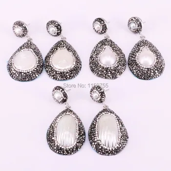 

5Pair Women Dangle Earrings with Nature Shell Pearl Handmade Rhinestone Water Drop Earrings for Women Jewelry