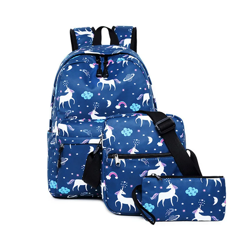 

2018 Miaoyi 3pcs/set Women New Waterproof Large-capacity Backpack Unicorn Print Simple