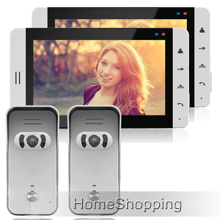 FREE SHIPPING Home New 7 Touch Color Screen Video Doorphone Intercom Kit With 2 White Monitor