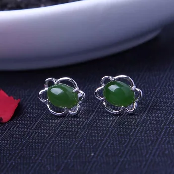 

Natural nephrite biyue classic egg shaped series stud earrings 2056#
