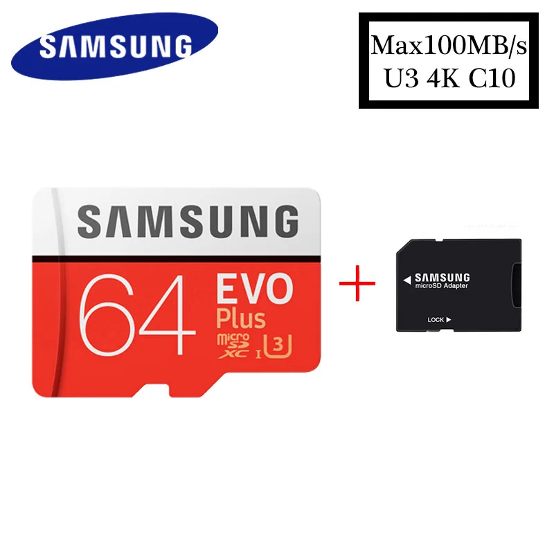 Samsung micro sd карта, 32 ГБ, 64 ГБ 128 ГБ 256 ГБ флэш-карта памяти 100 МБ/с. SDHC/SDXC Class10 UHS-I U3 4K TF карты - Емкость: SX-R-001-64G-AP