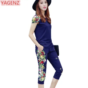 

YAGENZ Fashion Women 2 Piece Set Summer Sets Casual Tracksuit Women Ladies Tracksuits Plus size Two Piece Set Top And Pants 924