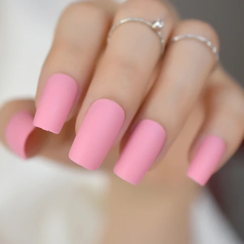 Pink False Nails Medium Square Matte Fake nails Artificial nail tips ABS Nail Supplier
