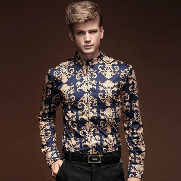 FanZhuan 무료 배송 새로운 남성 2015 가을 겨울 남성 의류 바로크 스타일의 긴팔 남성 캐주얼 남성 셔츠의 성격 14281