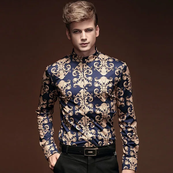 Acheter FanZhuan Livraison gratuite nouveau mâle 2015 automne hiver hommes vêtements baroque style à manches longues hommes casual hommes chemise personnalité 14281