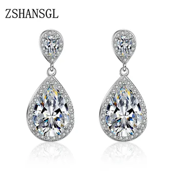 

Hot Sale 925 Sterling Silver Stud Earrings Women Water Drop Teardrop Stones AAA CZ Jewelry Top Quality Earrings pendientes