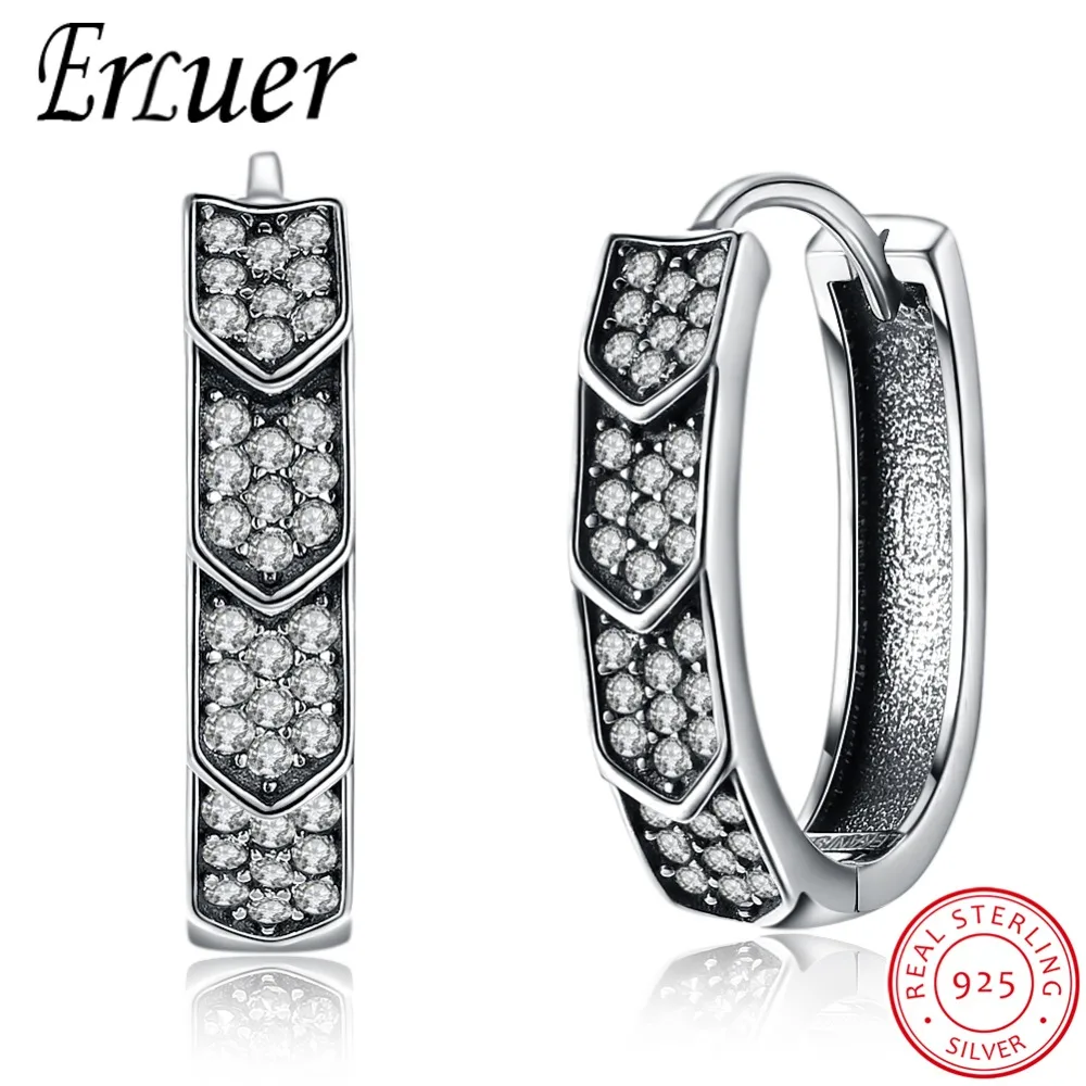 

ERLUER 925 blunt silver Fashion Zirconia Vintage Round Hoop Earrings of woman Girls Gifts Wedding Party Dangle Earring Jewelry