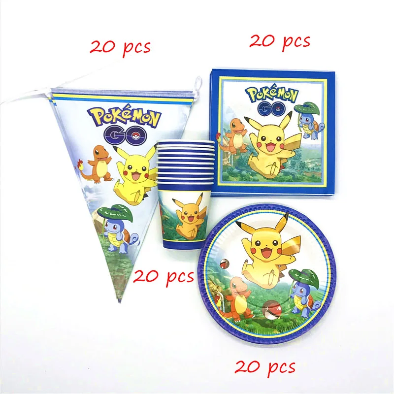 Новая распродажа Pokemon Go Дети День рождения украшения принадлежности чашки тарелка салфетка флаг Скатерть Пикачу одноразовые столовые приборы набор - Цвет: beipanqizhi-80pcs