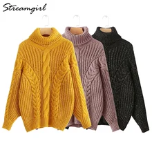 Turtleneck Women Oversized Sweaters And Pullovers Yellow Sweater Truien Womens Sweaters 2018 Winter Pull Femme Warm Sweater
