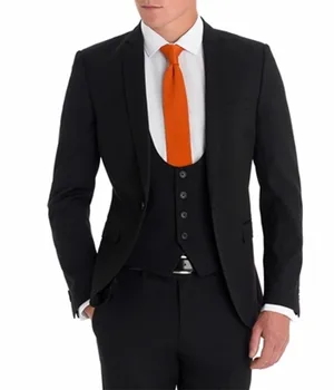 

New Groomsmen Notch Lapel Groom Tuxedos Black Slim Fit Men Suits Wedding Best Man Blazer (Jacket+Pants+Tie+Vest)