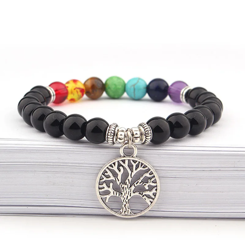 

ISINYEE Fashion Tree of Life Charm Bracelet Womens Chakra Stone Beads Bracelets Stretch Yoga Jewelry Pulsera Arbol De La Vida