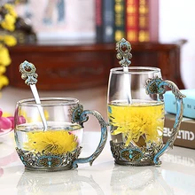 Европейская креативная Цветочная чайная чашка с эмалью, домашняя Бессвинцовая термостойкая Хрустальная стеклянная Высококачественная Милая термос для девочек, посуда для напитков