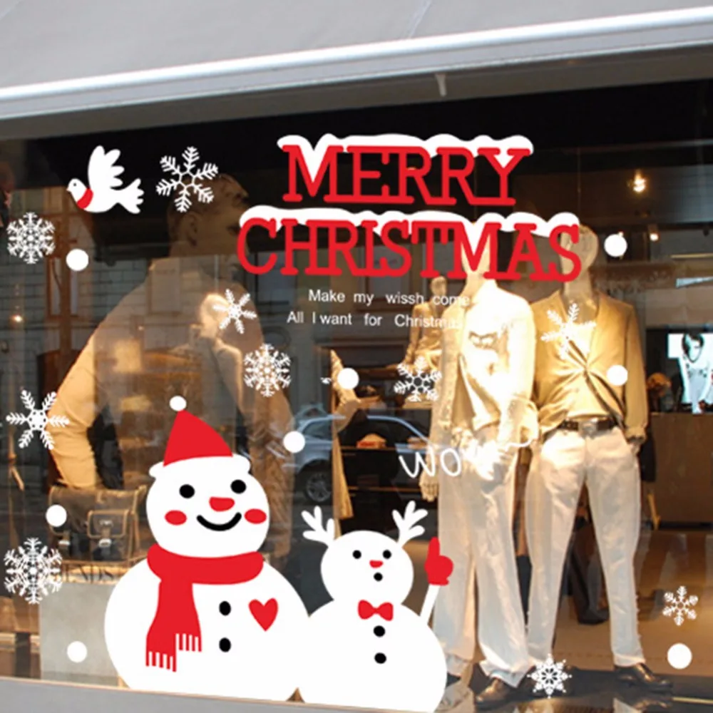 DIY Merry Christmas Wall Stickers Decoration Snowman Christmas Tree Window Wall Stickers Removable PVC Wall Decals Xmas Decor