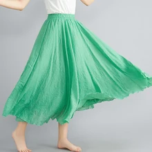 Весенне-летняя новая стильная юбка из хлопка и льна большого размера в художественном стиле белье с эластичным поясом Однотонная юбка трапециевидной формы