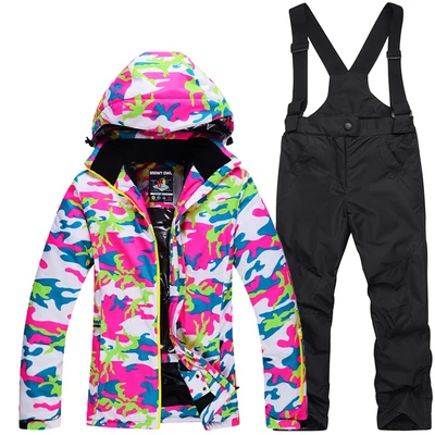 Лыжный комплект для детей, высокое качество, лыжный костюм для мальчиков и девочек лыжная куртка+ лыжные штаны, костюм для сноуборда для детей, водонепроницаемый, ветрозащитный - Цвет: color1