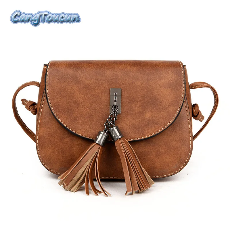 

CangToucun Brand Summer Casual Tassel Leather Women Messenger Bags Female Bag Ladies Purse Small Shoulder Crossbody Bags Sac X61