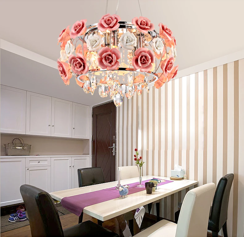 Современные светодиодные хрустальные люстры освещение керамика роза цветок стиль люстры потолок для гостиной спальни с E14 светодиодные