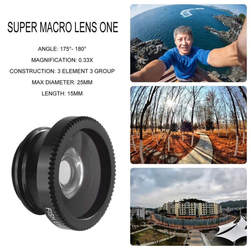 3-in-1 Phone Camera Lens Kit Aluminum Clip-On 180 Degree Fisheye + 0.67X Wide Angle 10X Macro For iPhone X 8 7 6 5 | Мобильные