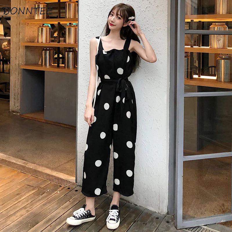 

Jumpsuits Women 2019 Trendy All-match Wide Leg Jumpsuit Chic Womens Loose Strap Ankle-Length Dot Elegant Clothing Summer Leisure