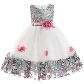

Children's embroidered Applique Wedding dress girls' lace colored flowers sleeveless performance dinner party dress Vestidos