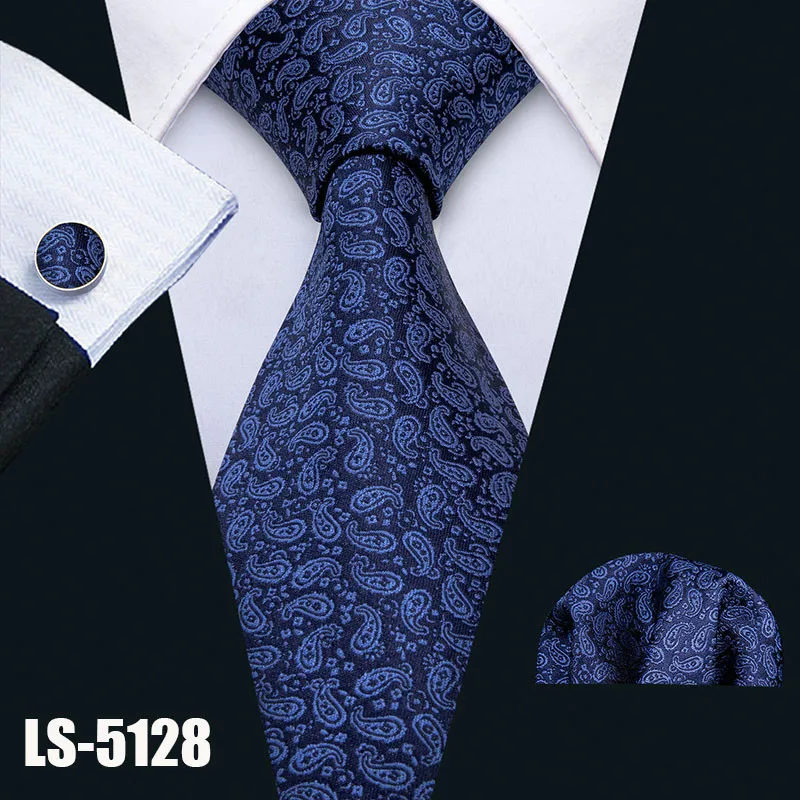 LS5128 LS-822, мужской галстук, черный, Пейсли, шелк, классический, Barry. Wang, галстук, Hanky, запонки, набор для мужчин, официальный, Свадебный, для вечеринки, для жениха - Цвет: LS5128
