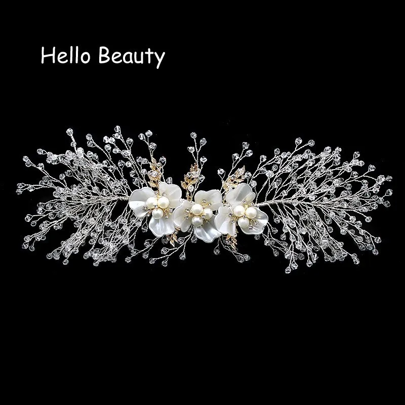

Luxurious Handmade Flower Crystal Beads Wedding Head Piece Bride Hair Pieces Pearl Bridal Headband Bridesmaid Headpieces