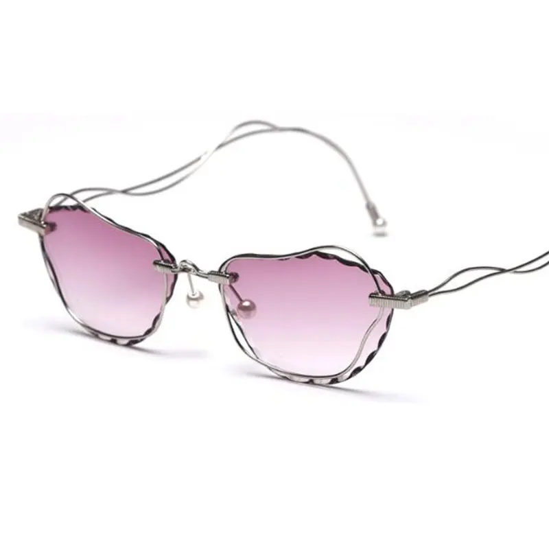Уличные очки с кошачьими глазами, металлическая оправа, объемные солнцезащитные очки с жемчугом, женские роскошные брендовые ретро-оттенки, мужские Модные солнцезащитные очки - Цвет линз: C67 gradient purple