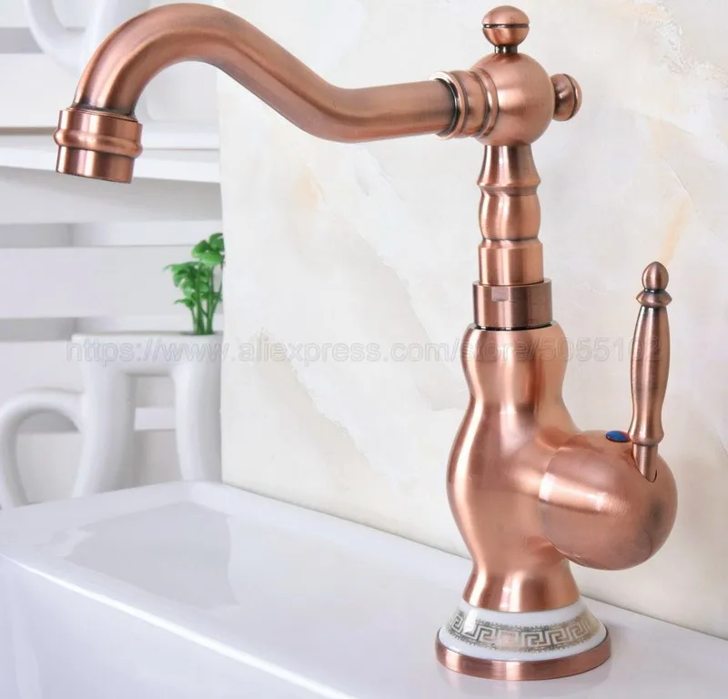 Antique Red Copper Kitchen Faucets Deck Mounted Mixer Tap 360 Rotation Features Mixer Tap For Kitchen znf642