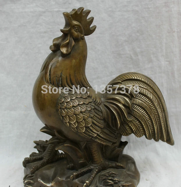 

shitou 00647 12" Chinese Year Zodiac Bronze JiXiang Rooster Stand Cock Statue Copper Figurine