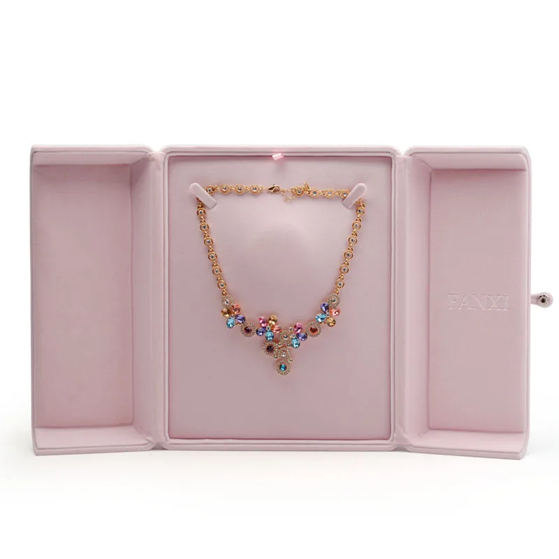 FANXI розовый бархат ювелирные изделия Подарочная коробка Кольцо Кулон ожерелье браслет Длинная цепочка Дисплей Коробка для хранения Упаковка Свадебная вечеринка витрина - Цвет: Big necklace box