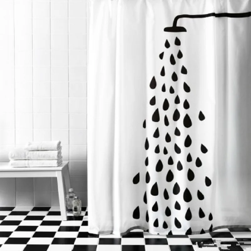 

Bathroom Products Modern 100% Polyester Shower Curtain Set Waterproof White and Black Color Bath Curtain 200*180cm 12pcs Hooks