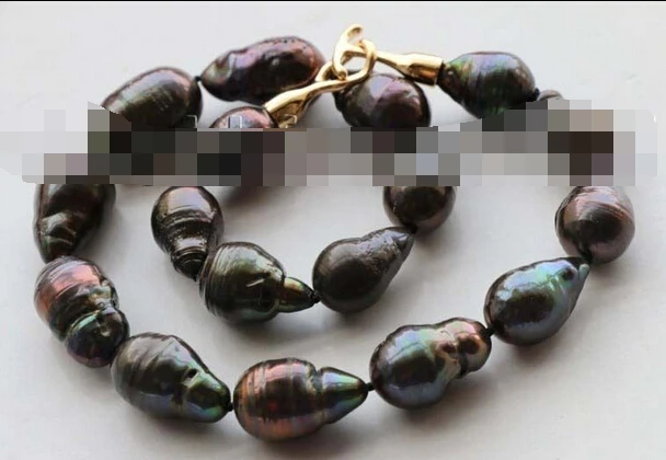

Jewelr 005684 18" Genuine Natural Black Reborn Keshi Pearl Necklace 14KGP