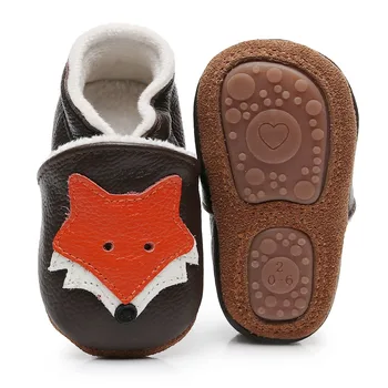 

2018 Autumn Winter Fox style Baby Shoes Plush Lining Genuine Leather Baby Moccasins Hard Sole Infant First Walkers boot