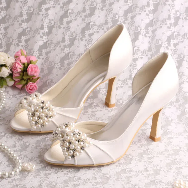 Brand Shoes Beaded High Quality Satin Shoes Wedding for Lady Shine ...
