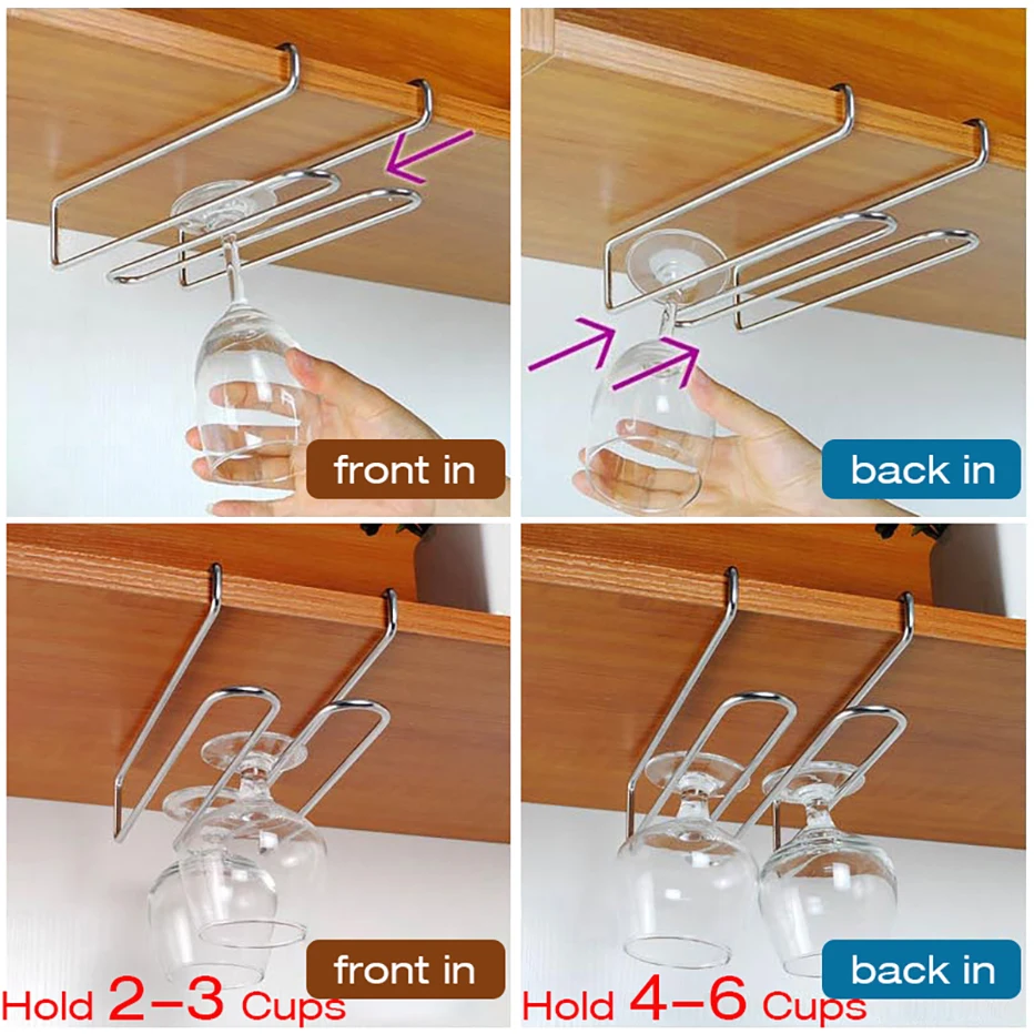 Нержавеющая сталь винный стакан вешалка под шкаф подстаканник Cabintet висячий слив двойной ряд крючков держать 2-6 чашек
