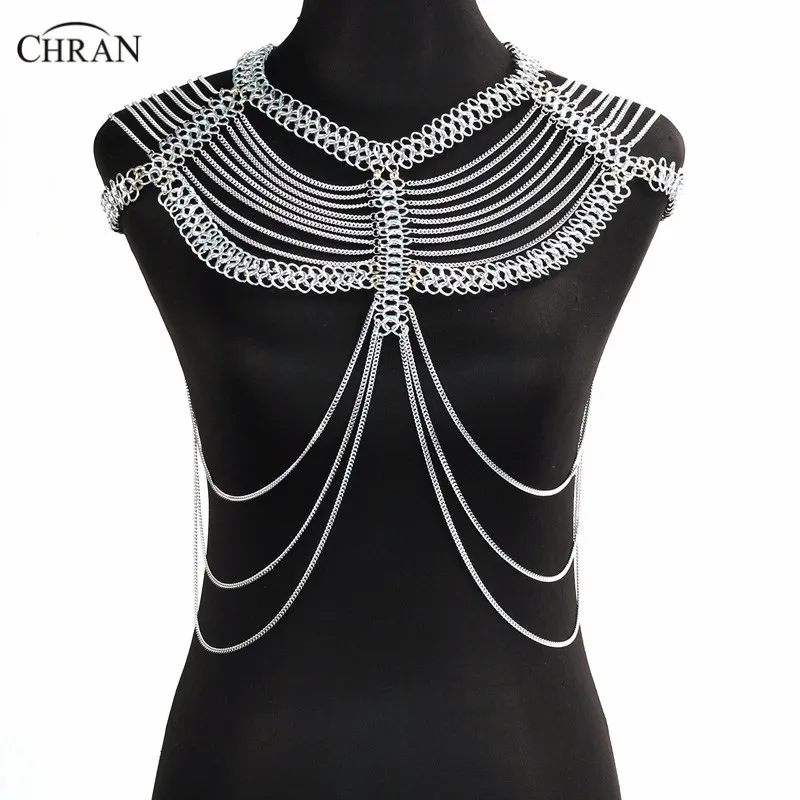 

Chran Women Chain Bra Bralette Body Jewelry Crop Top Bikini Wear Waist Gold Sexy Belly Beach Harness Shoulder Necklace CRB4128