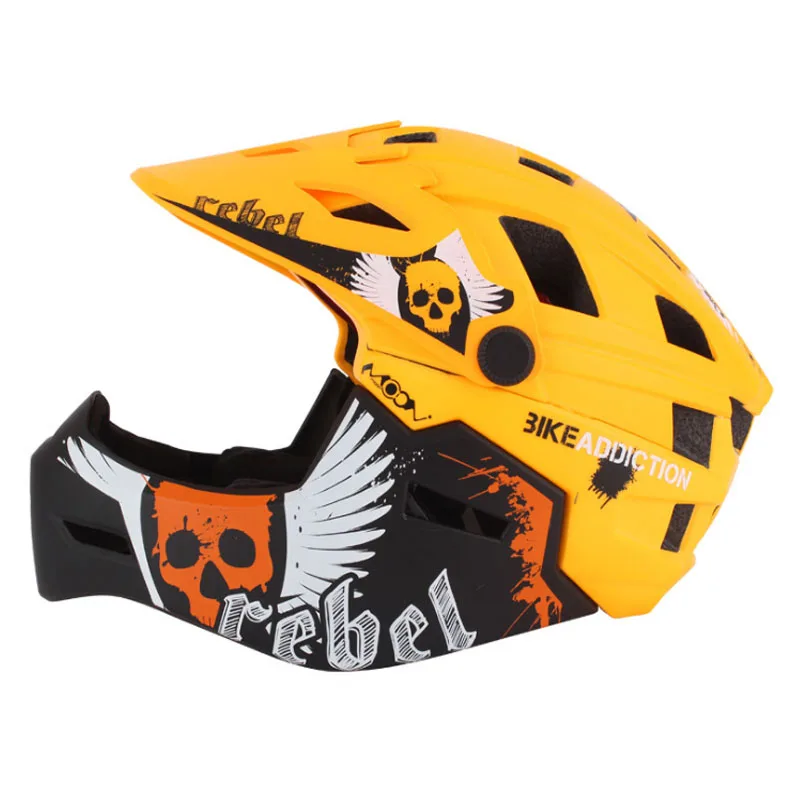 MOON Men Women Child Cycling Helmet High Quality Mouth Guard Mountain MTB DH Bicycle Helmet& Bike Helmet 47-58cm - Цвет: Оранжевый