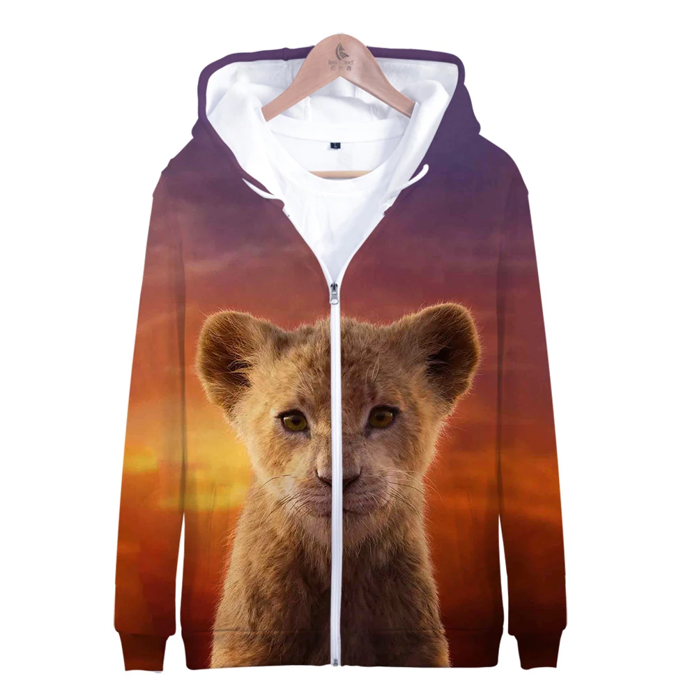 

2019 NEW Film glory kingdom King The Lion King Simba 3D Zipper hooded sweatshirt Men/Women Hip hop Casual Zipper clothes