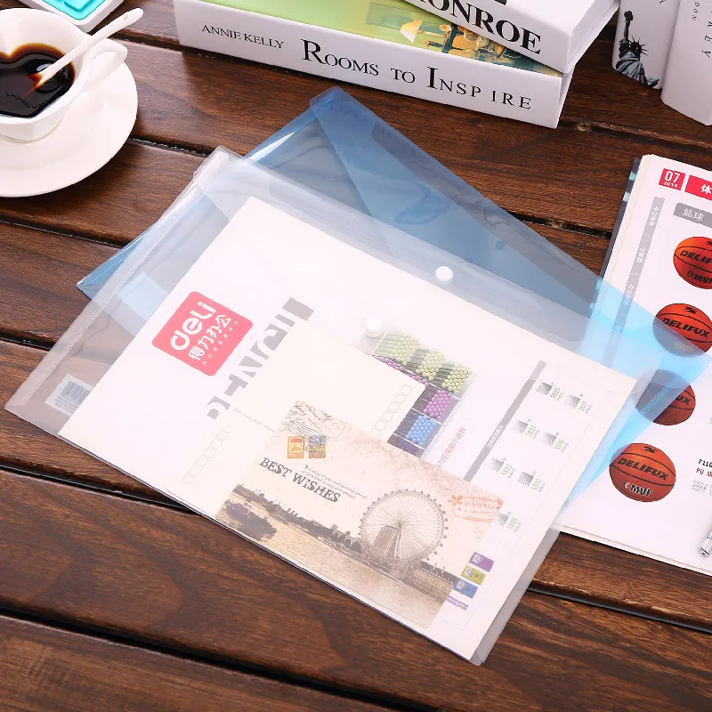 50Pcs File Folder A4 Transparent Document Bag Hasp Button Classified Storage Stationery Holder Office School | Канцтовары для офиса