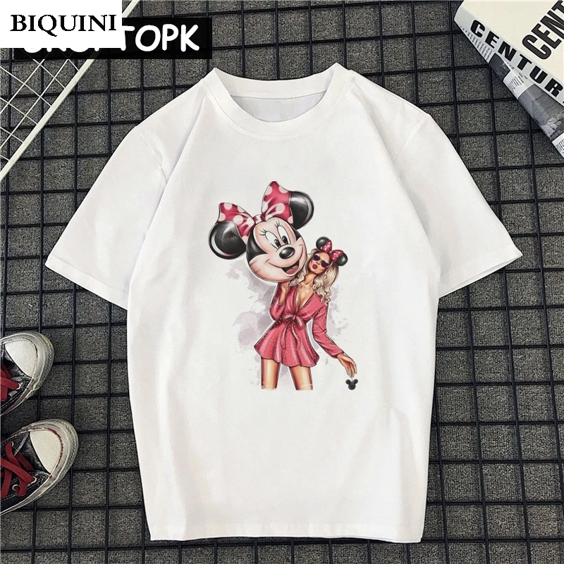 

New Arrival Mickey Girl Cartoon Female T-shirt Short Sleeve White Tshirt Women harajuku shirt Streetwear Vogue Tops