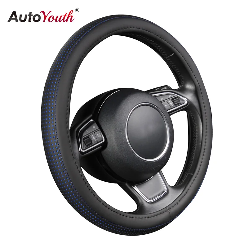 PU-Leather-Auto-Steering-Wheel-Cover-Hot-Wheels-AUTOYOUTH-Blue-Color-Fits-37-38-cm-Car