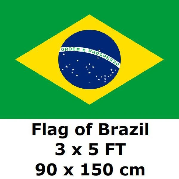 Brazilian Flag 3x5 Ft, Embroidery Brazil Brasil Bandeira Do National Flags  with 2 Brass Grommets, Heavy Duty Polyester Outdoor Banner