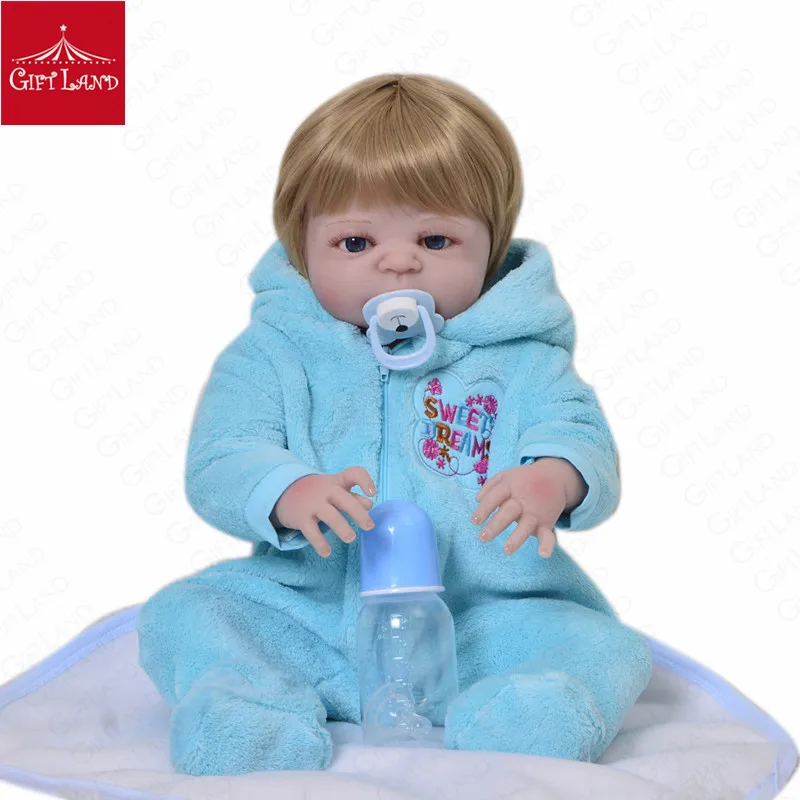 

Reborn Baby Doll Full Silicon Blue Suit Cute Baby Doll For Children Birthday Christmas Gift Bebe Reborn Handmade Free Shipping