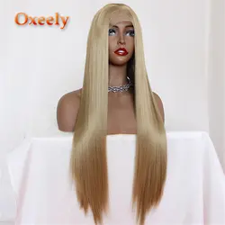 Oxeely синтетические волосы на кружеве парик длинные прямые блондинка парик для черный для женщин термостойкие волосы Ежедневно Макияж 180% 24